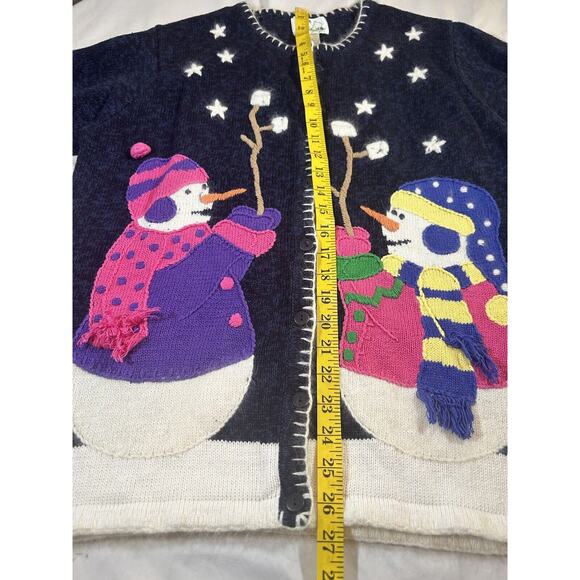 Quacker Factory Snowman Christmas Winter Sweater Cardigan Womens Size Large - Picture 12 of 13